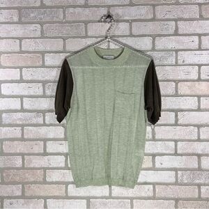 Lee Mathews Green Contrast Tencel Short Sleeve Top Size M
